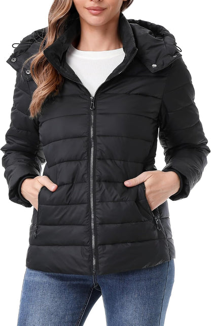 secure zippered hand pockets of MOERDENG womens lightweight winter jacket for small essentials
