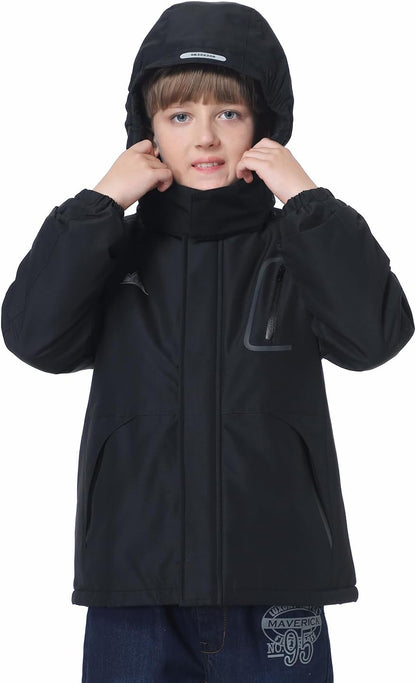 Kid's Ski Jacket Waterproof Winter Coat Boy's and Girl's Fleece Snowboarding Jackets with Detachable Hood