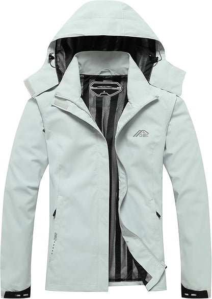 Women's Waterproof Raincoat Lightweight Rain Jacket Detachable Hood Travel Outdoor