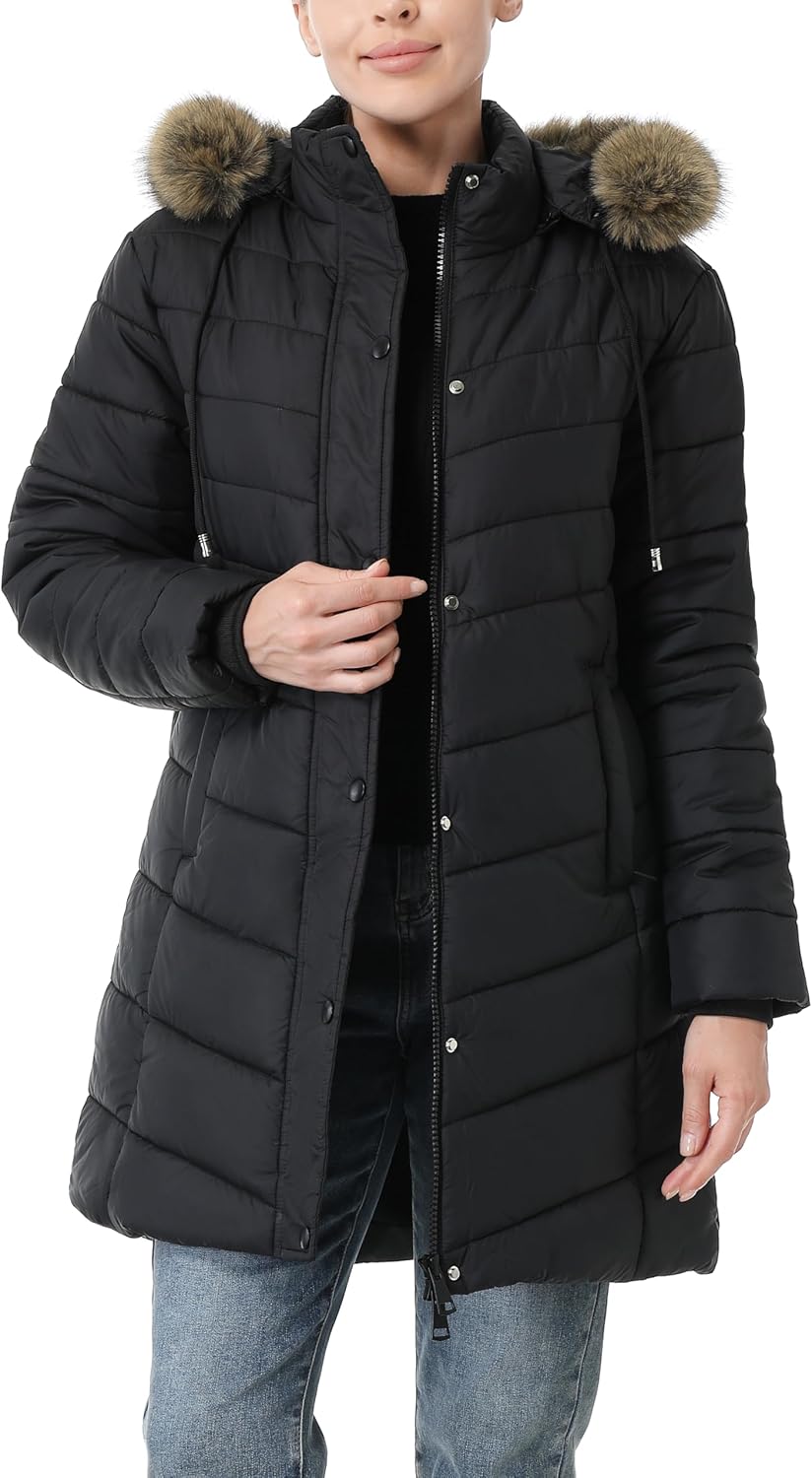 high-quality zipper of MOERDENG womens fleece-lined down jacket for secure closure
