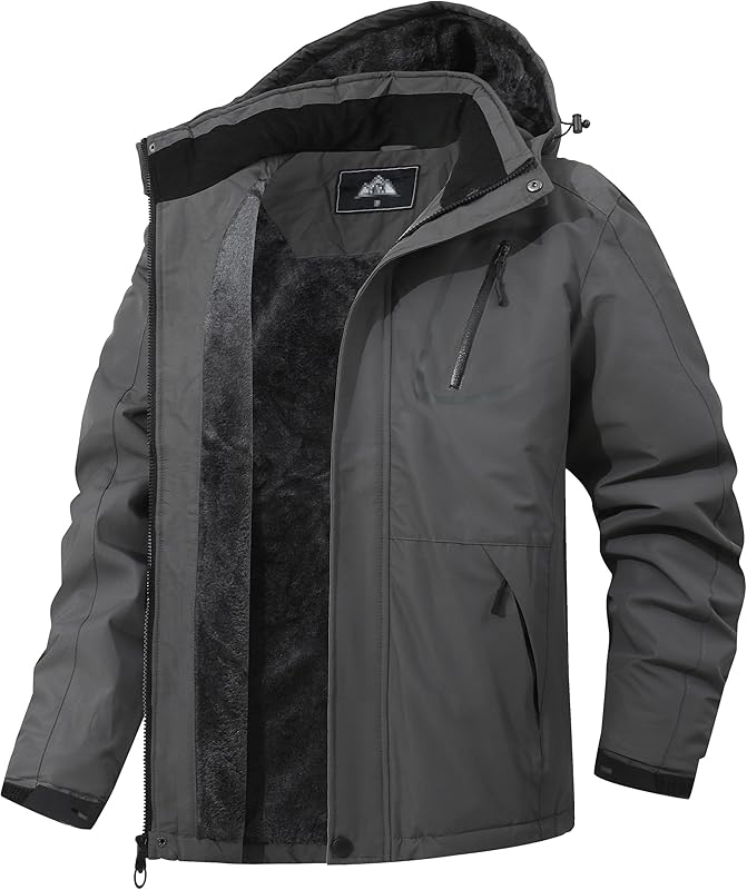 Men's Mountain Winter Coat Warm Fleece Ski Snow Jacket Waterproof Raincoat with Hood