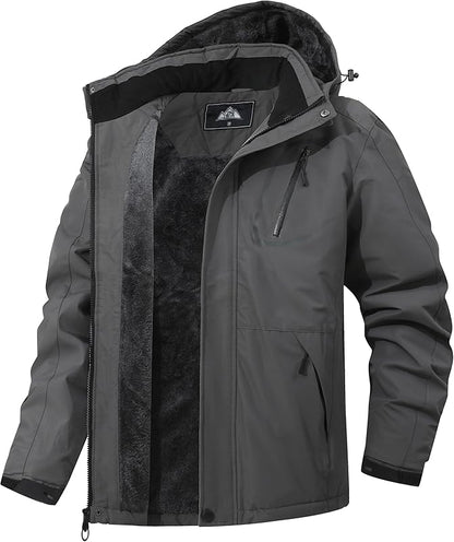 Men's Mountain Winter Coat Warm Fleece Ski Snow Jacket Waterproof Raincoat with Hood