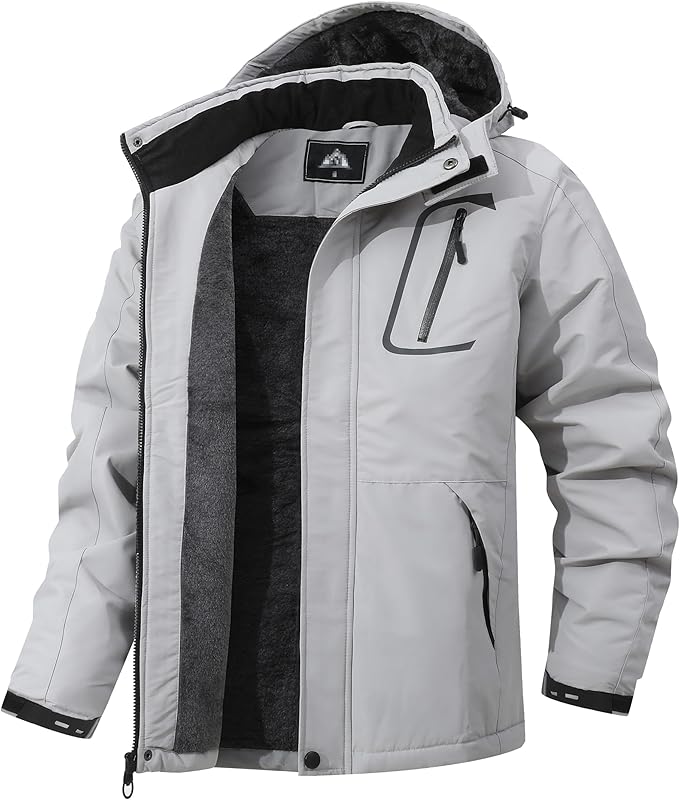 Men's Mountain Winter Coat Warm Fleece Ski Snow Jacket Waterproof Raincoat with Hood