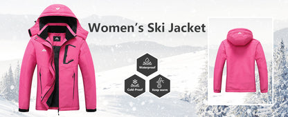 MOERDENG Women's Ski Jacket Waterproof Winter Coat Hooded Snowboarding Jacket Warm Winter Jacket
