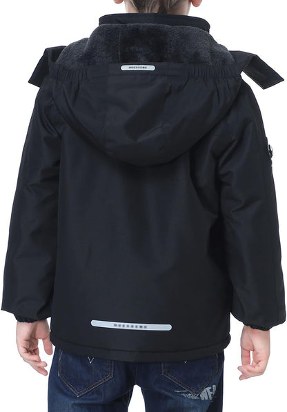 Kid's Ski Jacket Waterproof Winter Coat Boy's and Girl's Fleece Snowboarding Jackets with Detachable Hood