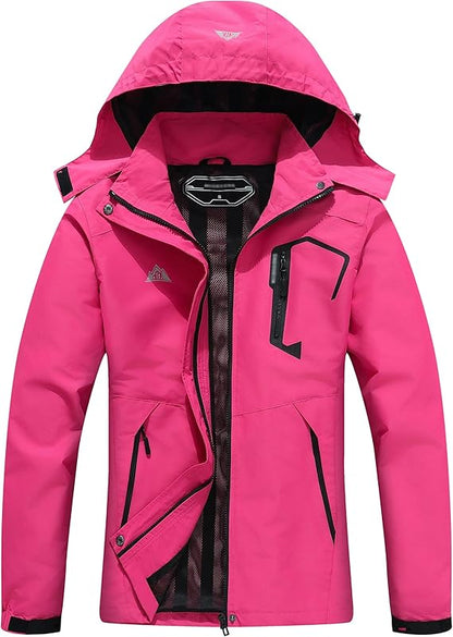 Women's Waterproof Lightweight Rain Jacket Windproof Breathable Trench Coat Detachable Hood Raincoats Outdoor Hiking Jacket