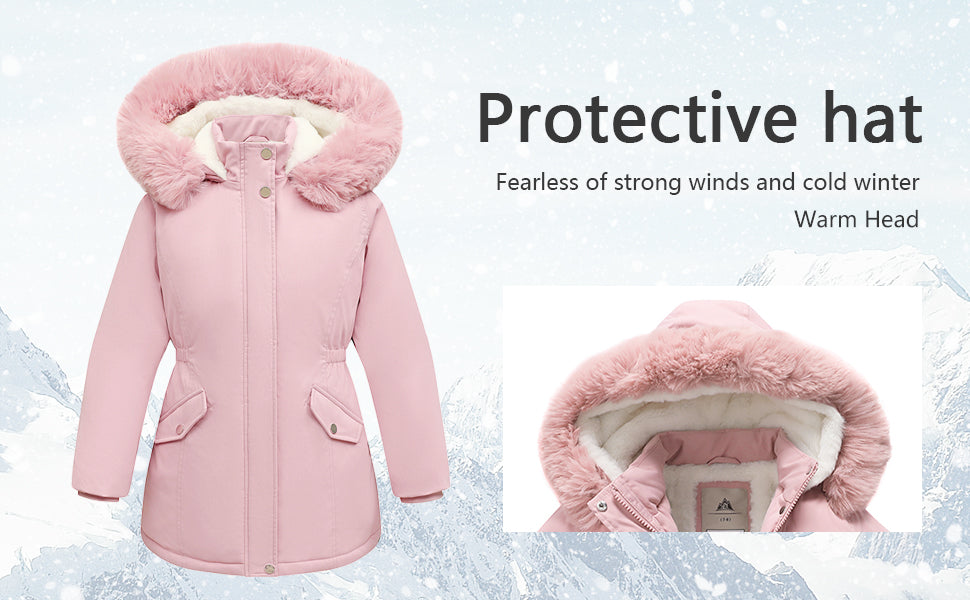 MOERDENG girls waterproof parka for freezing morning school commutes
