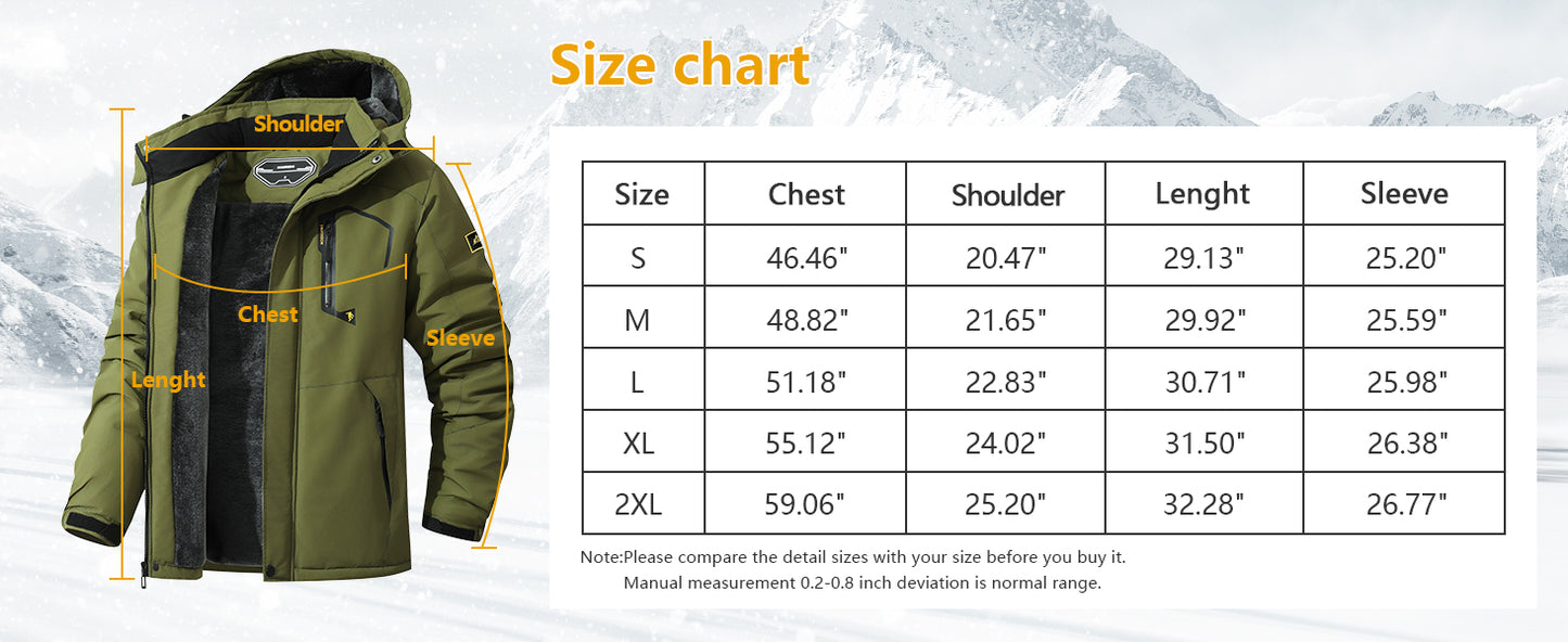 Men's Ski Jacket Warm Winter Snow Coat Waterproof Mountain Windbreaker Snowboarding Jacket Hooded for Hiking Traval