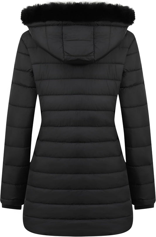 high-density waterproof outer fabric of MOERDENG womens long down jacket for outdoor hiking in snow
