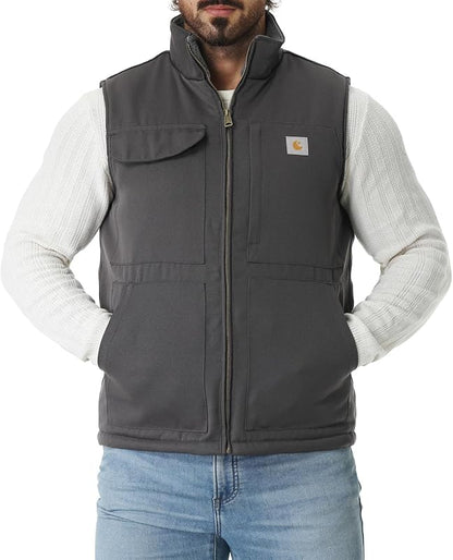 Men's Loose Fit Washed Duck Fleece-Lined Waterproof Workwear Mock-Neck Vest