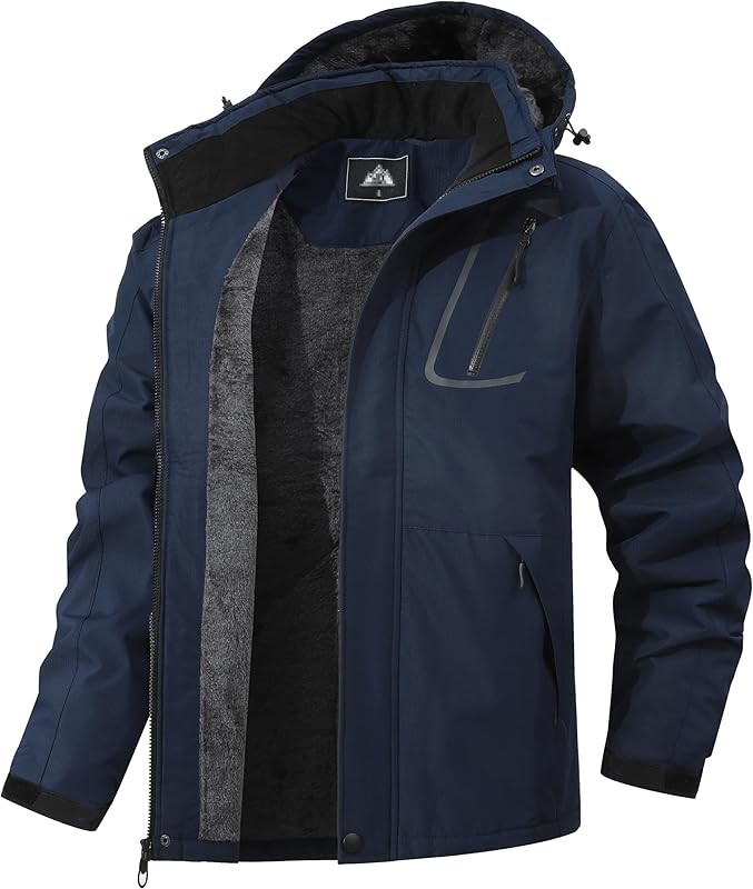 Men's Mountain Winter Coat Warm Fleece Ski Snow Jacket Waterproof Raincoat with Hood