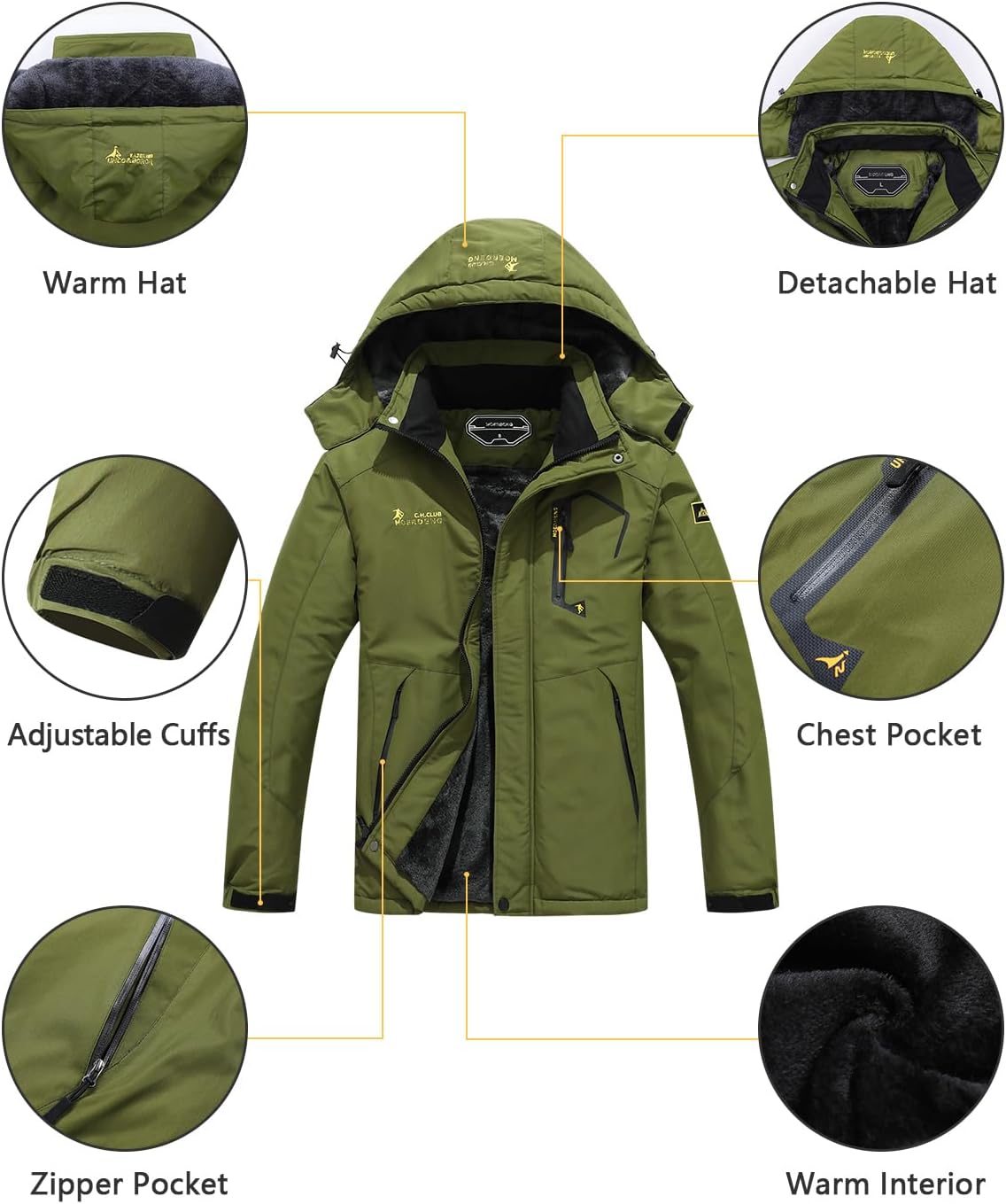 Men's Ski Jacket Warm Winter Snow Coat Waterproof Mountain Windbreaker Snowboarding Jacket Hooded for Hiking Traval