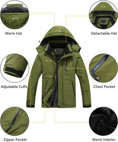Men's Ski Jacket Warm Winter Snow Coat Waterproof Mountain Windbreaker Snowboarding Jacket Hooded for Hiking Traval