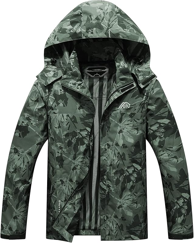 MOERDENG Men's Lightweight Waterproof Hooded Rain Jacket Outdoor Raincoat Shell Jacket for Hiking Travel