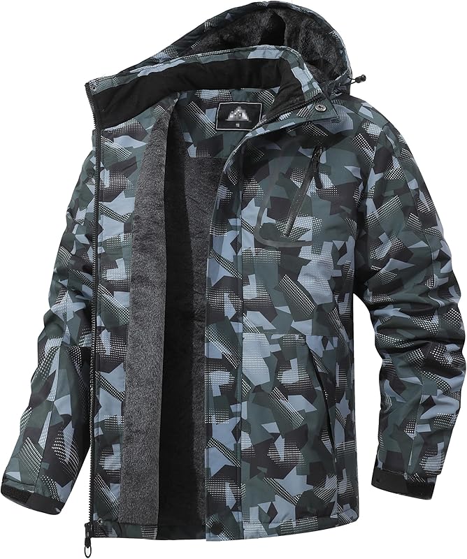 Men's Mountain Winter Coat Warm Fleece Ski Snow Jacket Waterproof Raincoat with Hood