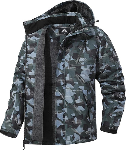 Men's Mountain Winter Coat Warm Fleece Ski Snow Jacket Waterproof Raincoat with Hood