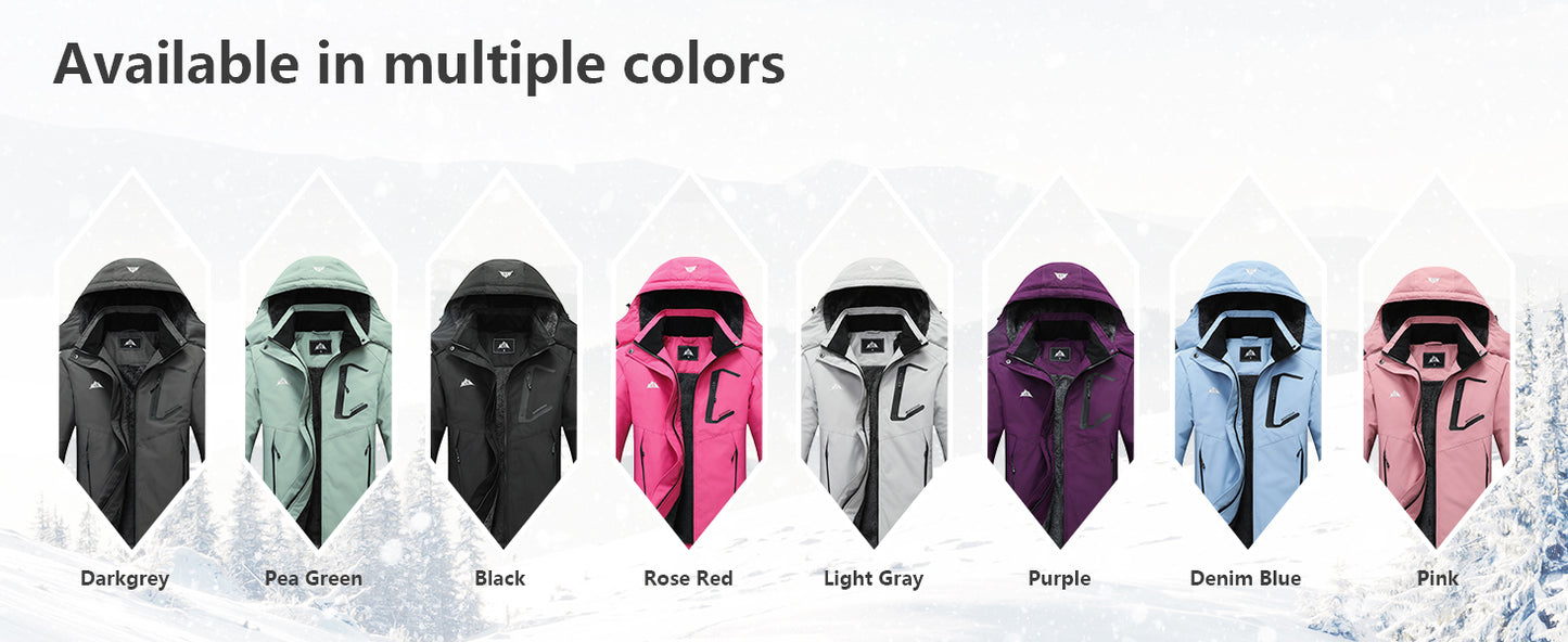 MOERDENG Women's Ski Jacket Waterproof Winter Coat Hooded Snowboarding Jacket Warm Winter Jacket