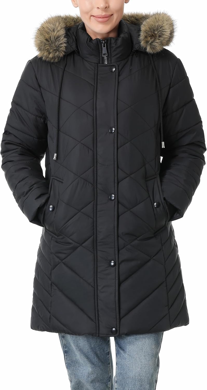 windproof storm placket of MOERDENG womens fleece-lined winter coat for enhanced cold resistance
